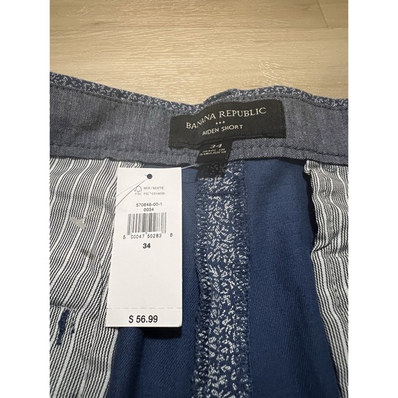 NWT Banana Republic‎ Size 34 Stretch Aiden Shorts Blue Printed 10" Shorts - Picture 5 of 8